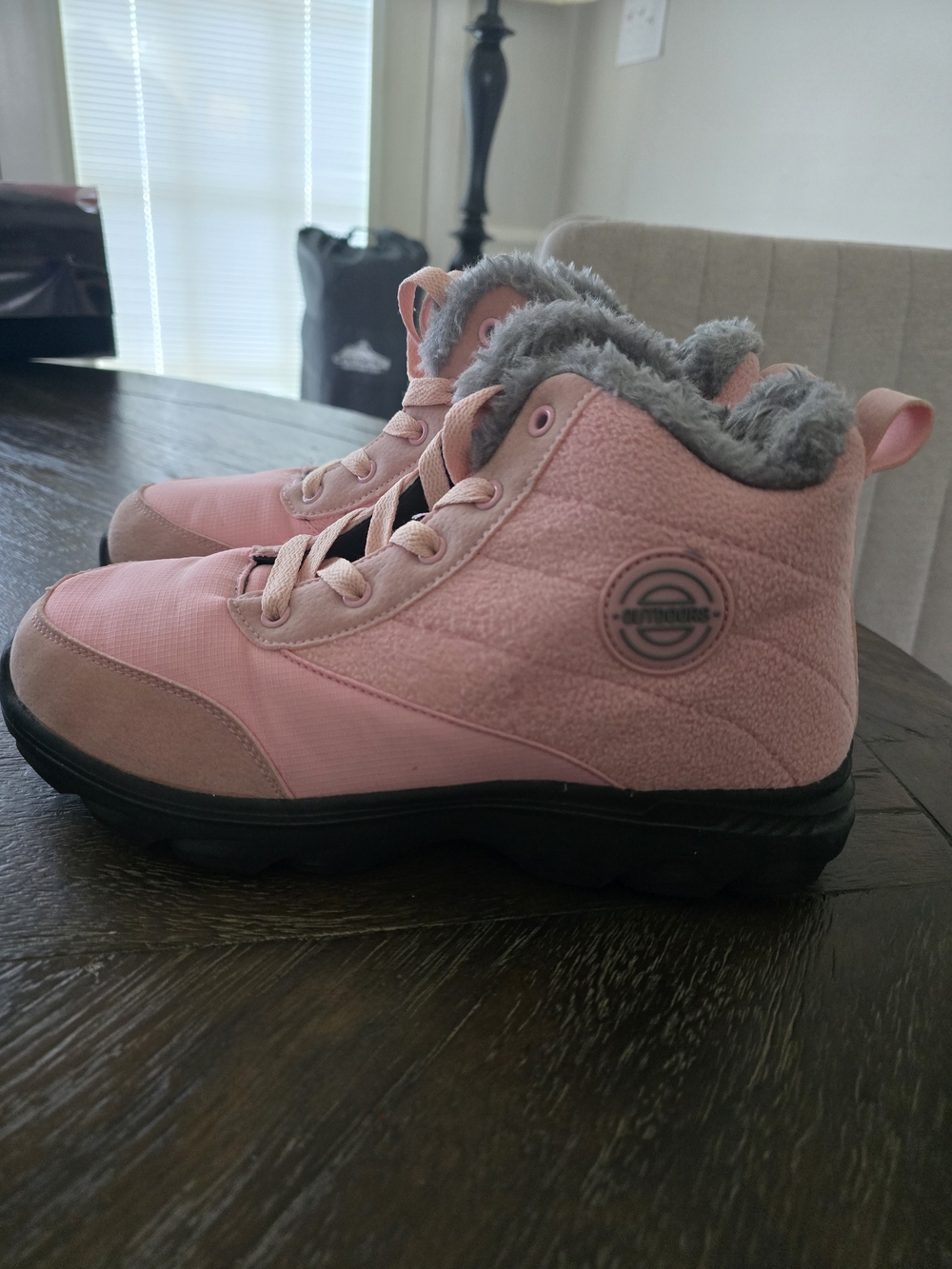 Pink Fuzzy Lined Ankle Boots New Never Worn